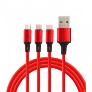 Cable 3 En 1 USB A Lightning/Micro USB/USB-C Rojo